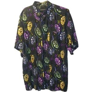 Saxony Retro Silk Shirt Men Large Dart Boards Throwing Colorful Black AOP Button